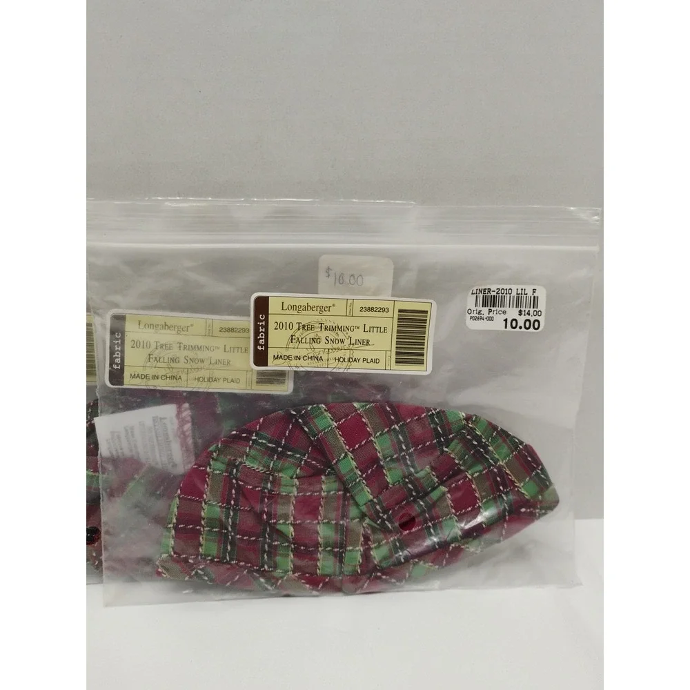 Longaberger 2010 Tree Trimming Little Falling Snow Liner 23882293 Plaid Lot Of 3